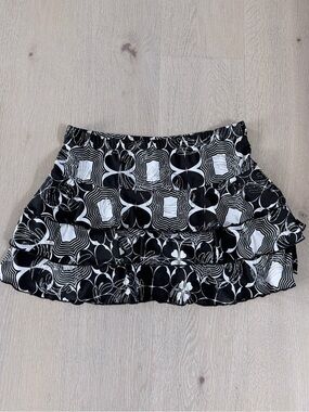Y2K Black & White Patterned Ruffle Mini Skirt size XL
